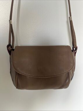 Vintage Lanvin Classic Fawn Leather Crossbody Mini Bag, with Maroon/Navy Details